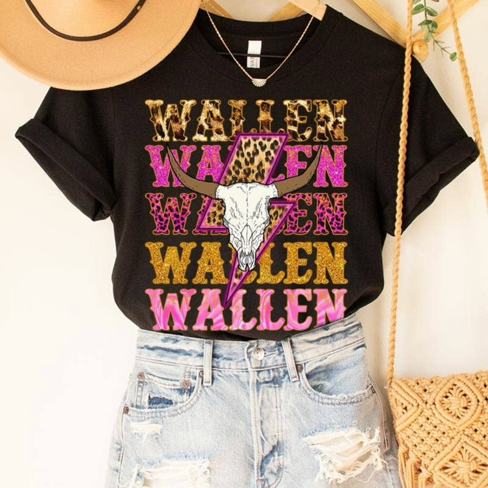 Morgan Wallen Graphic Tee with Pink and Gold Accents